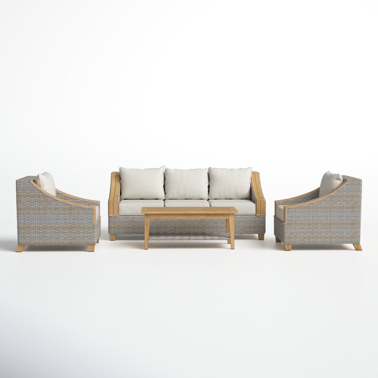 Carlton 4 Piece Rattan Sofa Seating Group with Sunbrella Cushions Reviews Birch Lane